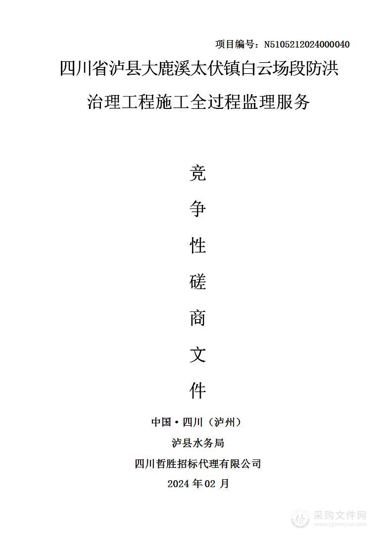 四川省泸县大鹿溪太伏镇白云场段防洪治理工程施工全过程监理服务