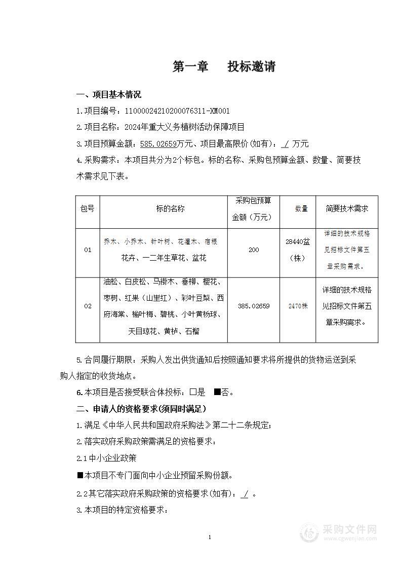 2024年重大义务植树活动保障项目（第二包）