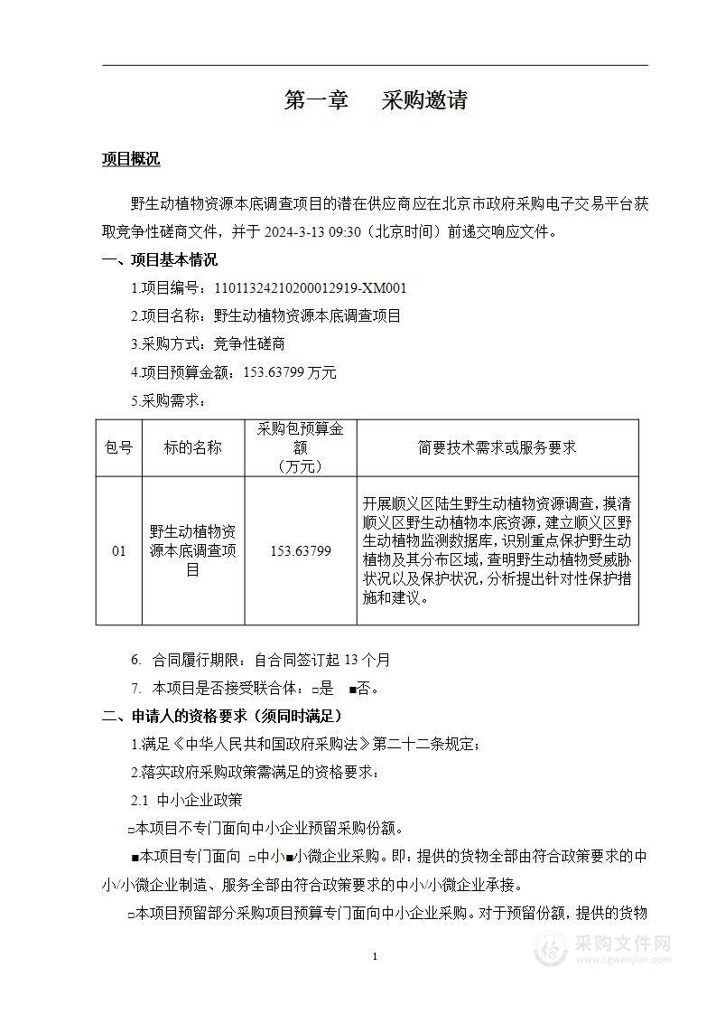 野生动植物资源本底调查项目