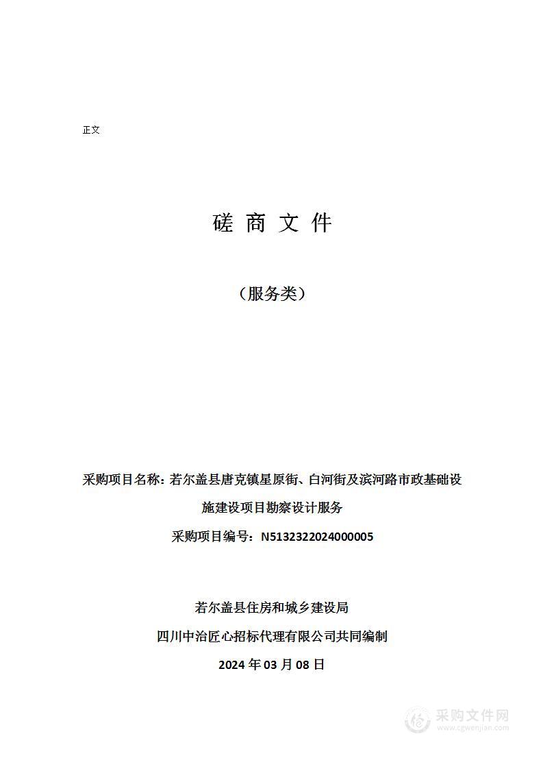 若尔盖县唐克镇星原街、白河街及滨河路市政基础设施建设项目勘察设计服务