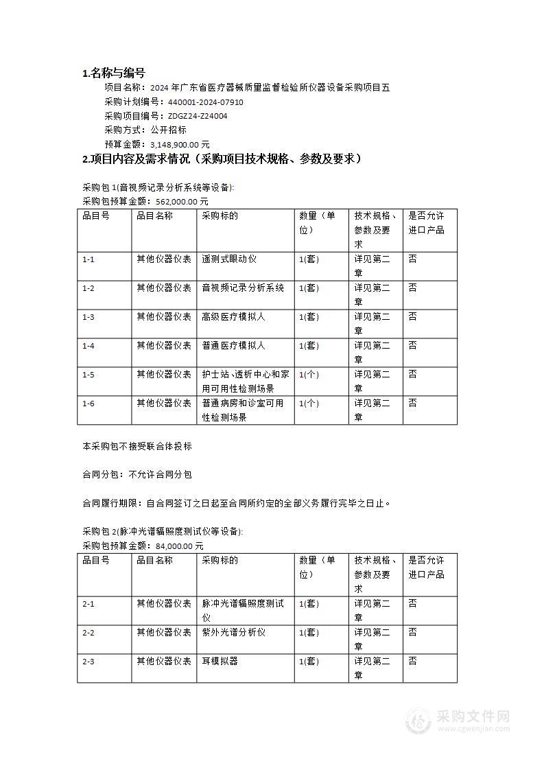 2024年广东省医疗器械质量监督检验所仪器设备采购项目五