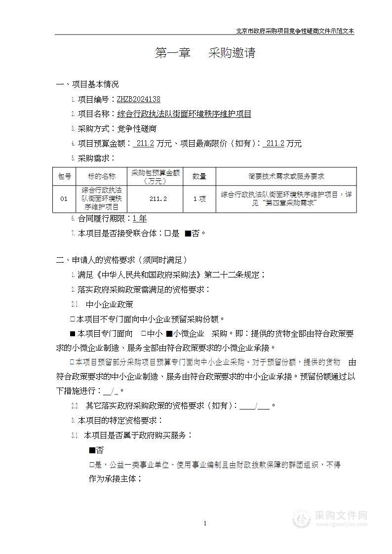 综合行政执法队街面环境秩序维护项目