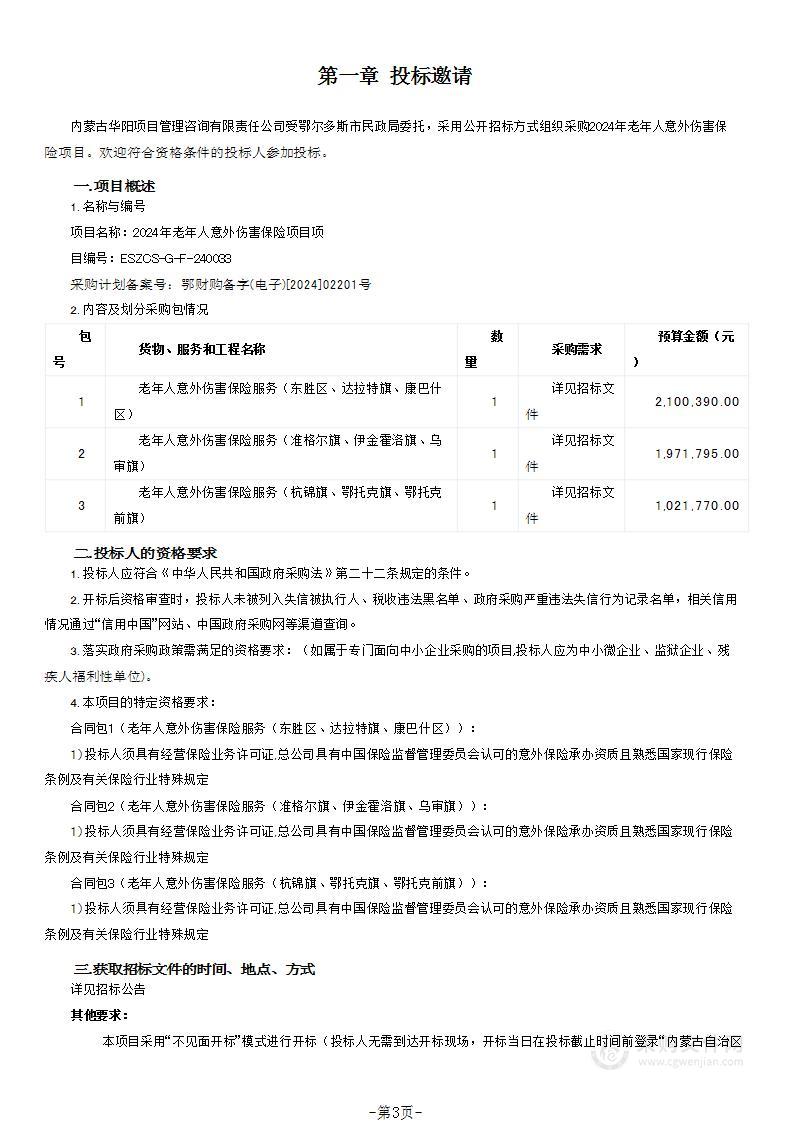 2024年老年人意外伤害保险项目