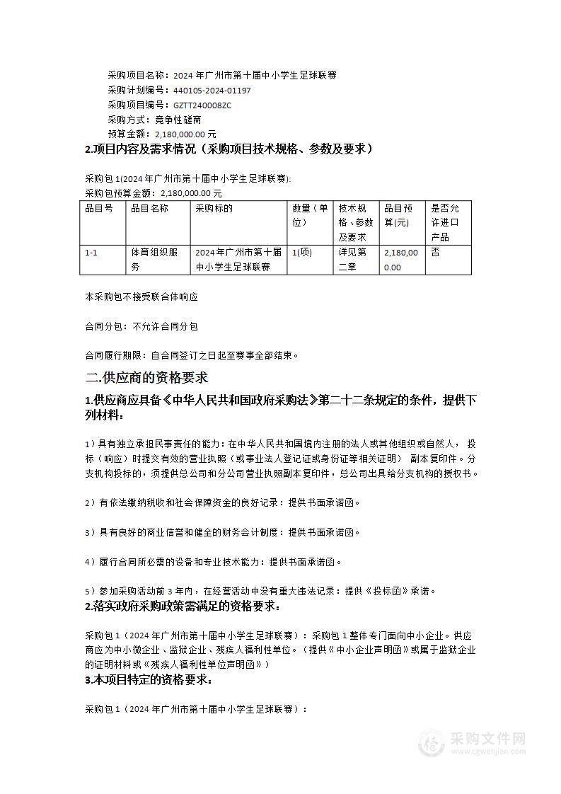 2024年广州市第十届中小学生足球联赛