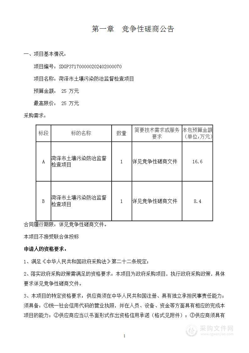 菏泽市土壤污染防治监督检查项目