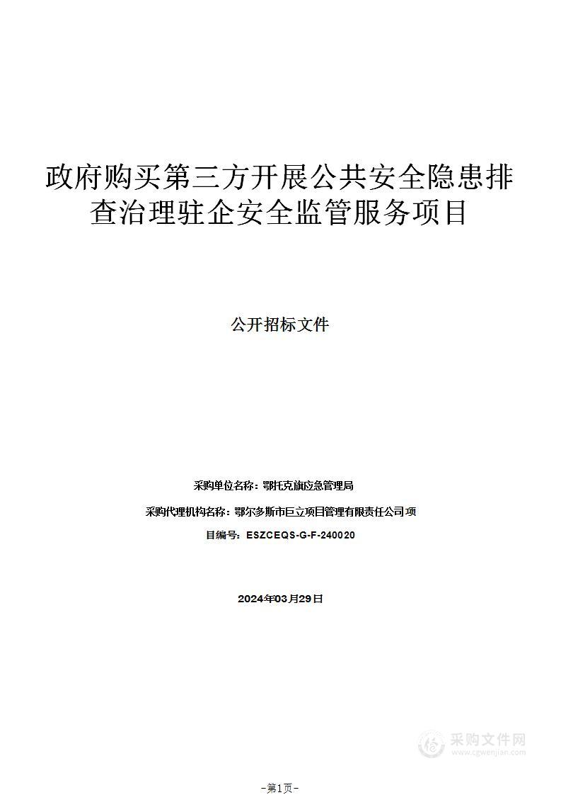 政府购买第三方开展公共安全隐患排查治理驻企安全监管服务项目