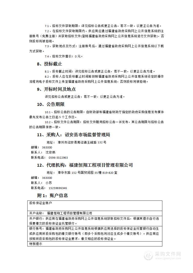 诏安县市场监督管理局2024年食品安全监督抽检项目