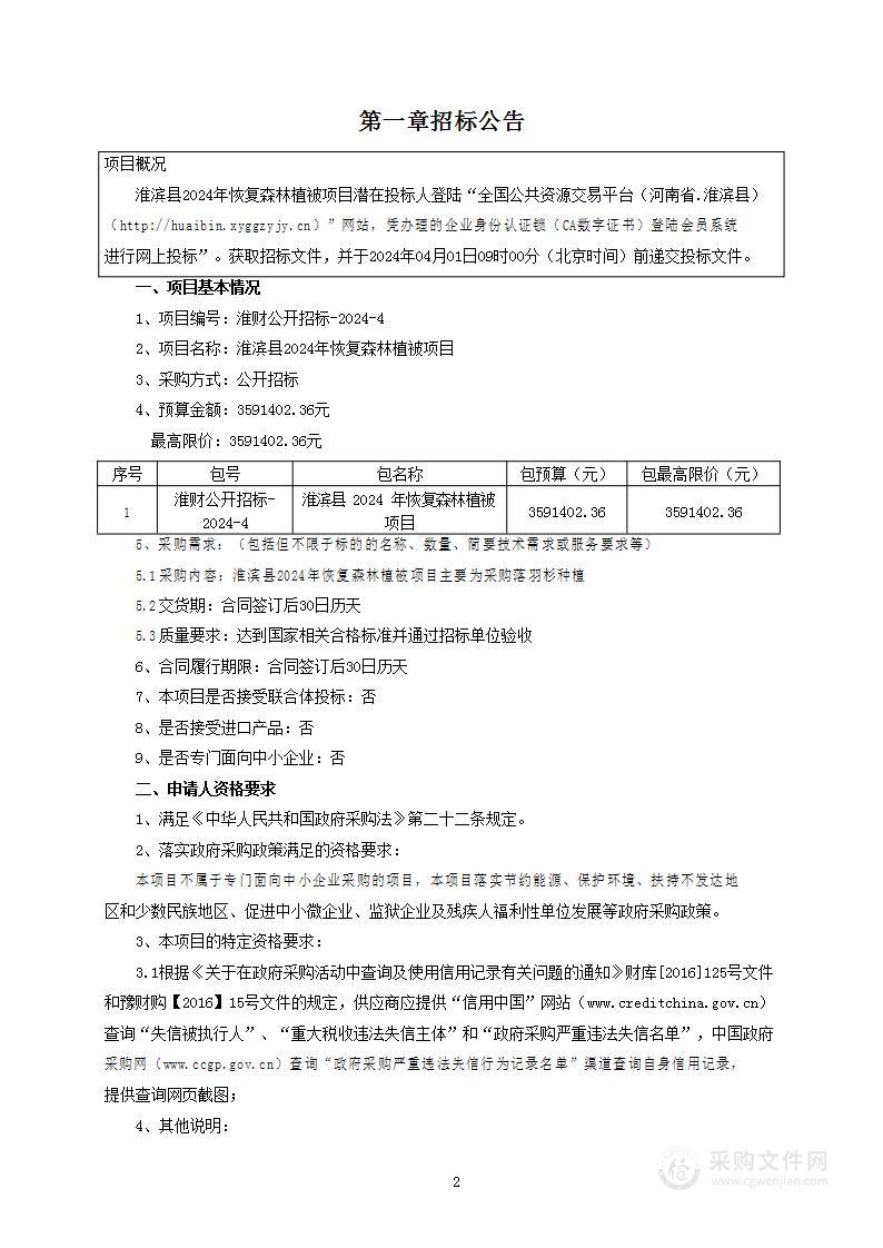 淮滨县2024年恢复森林植被项目