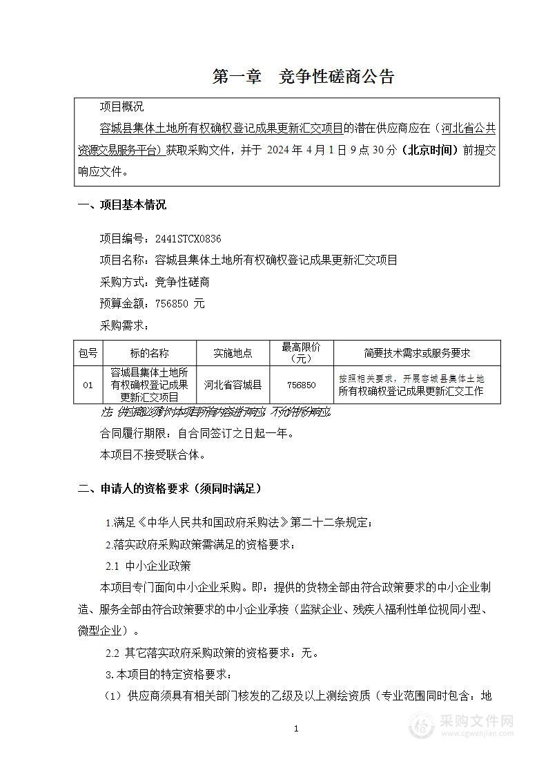 容城县集体土地所有权确权登记成果更新汇交项目