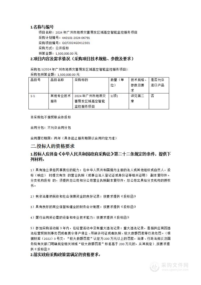 2024年广州市地质灾害易发区域高空智能监控服务项目