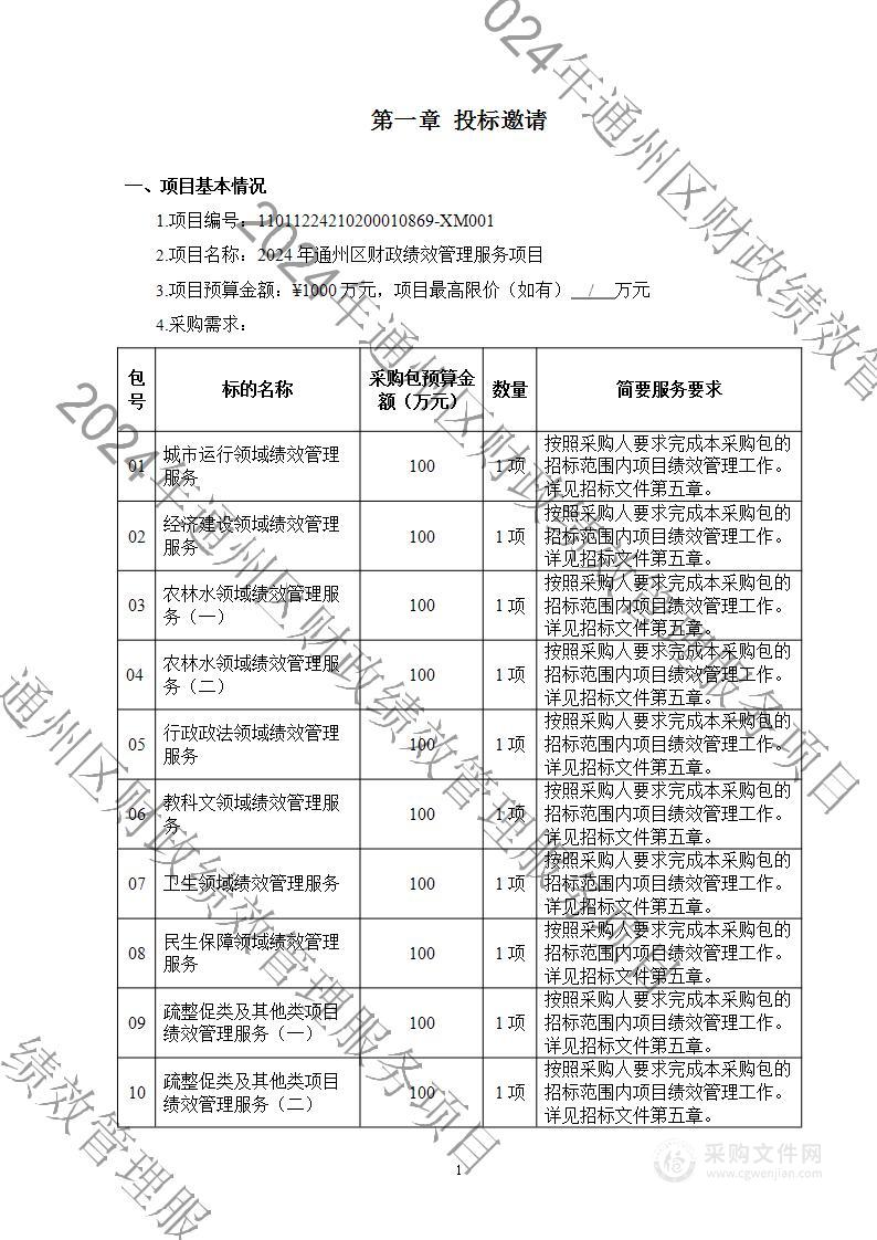 2024年通州区财政绩效管理服务项目