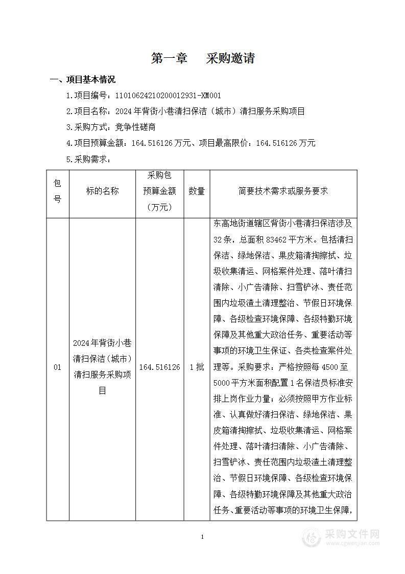 2024年背街小巷清扫保洁（城市）清扫服务采购项目