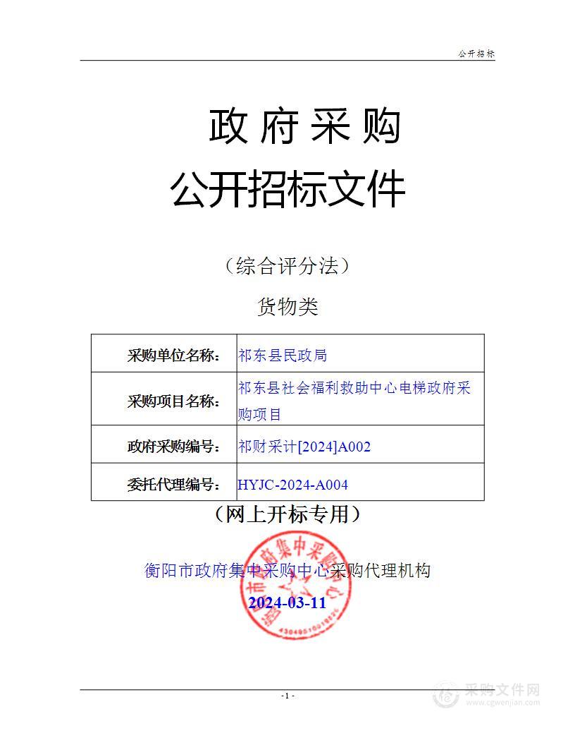 祁东县社会福利救助中心电梯政府采购项目