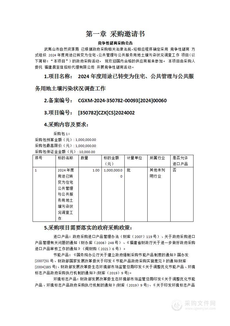 2024年度用途已转变为住宅、公共管理与公共服务用地土壤污染状况调查工作