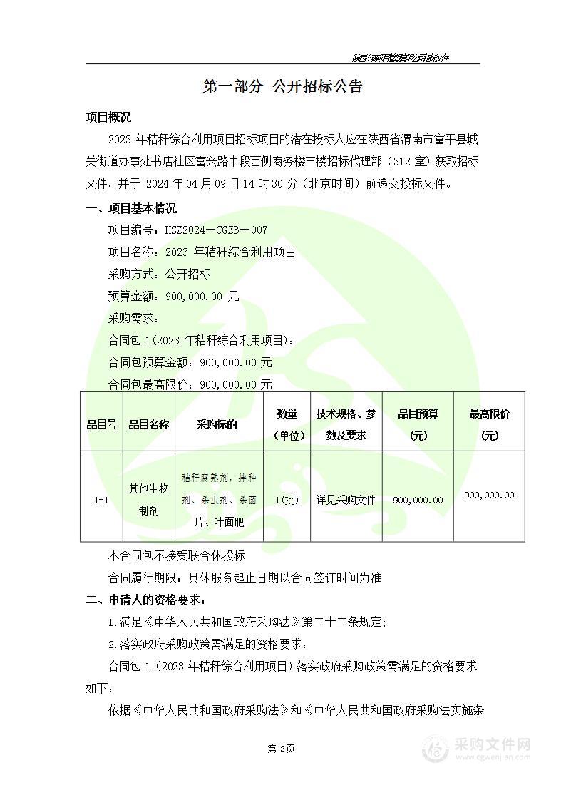 2023年秸秆综合利用项目