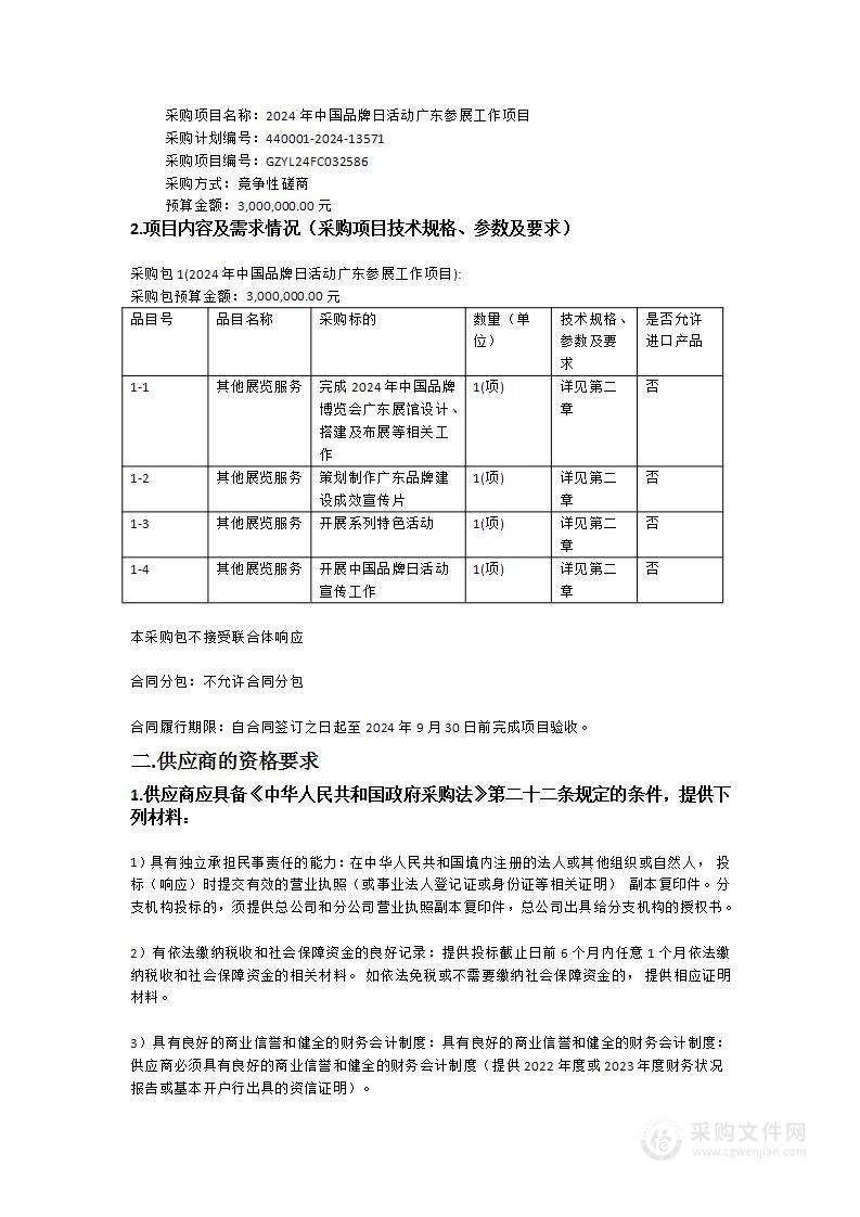 2024年中国品牌日活动广东参展工作项目