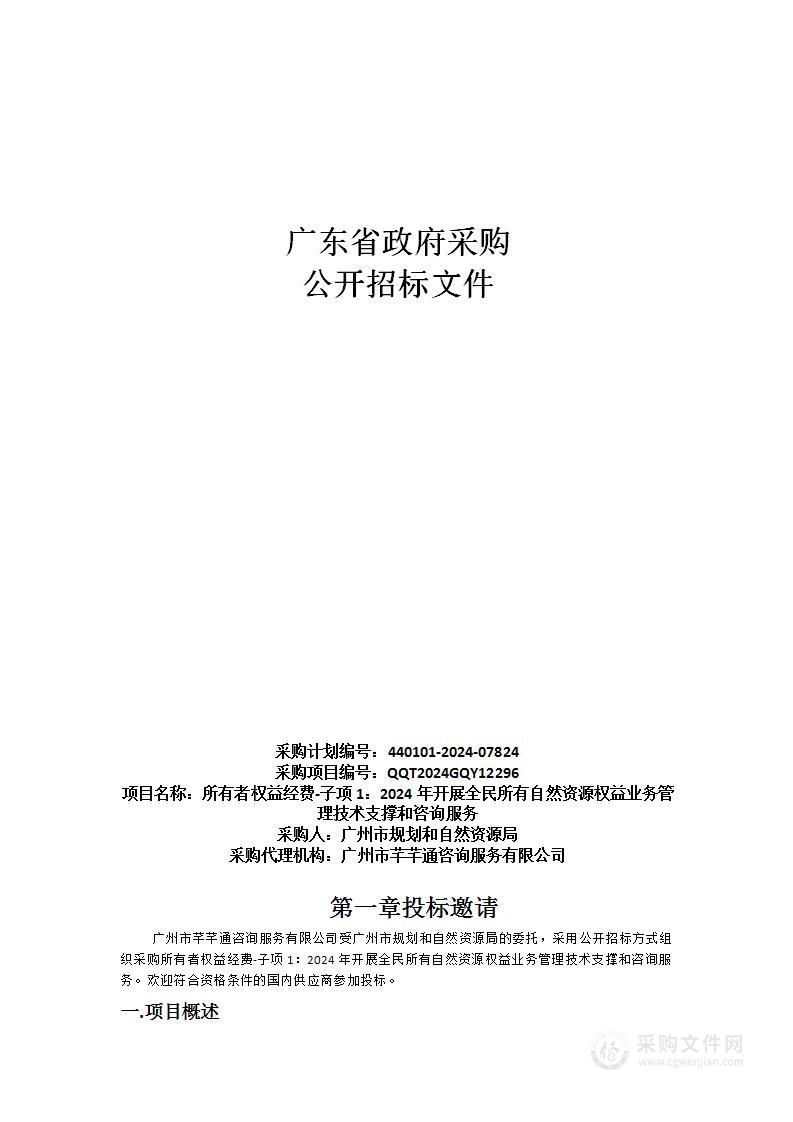 所有者权益经费-子项1：2024年开展全民所有自然资源权益业务管理技术支撑和咨询服务