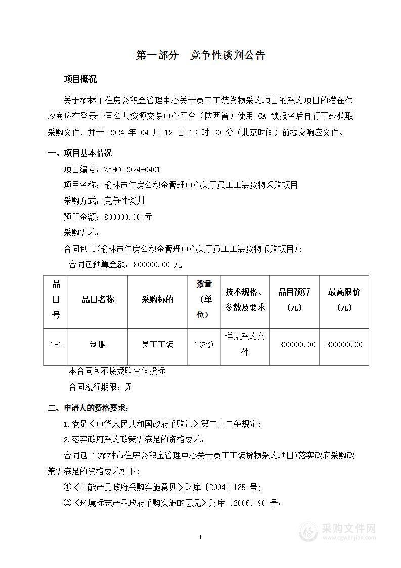 关于员工工装货物采购项目