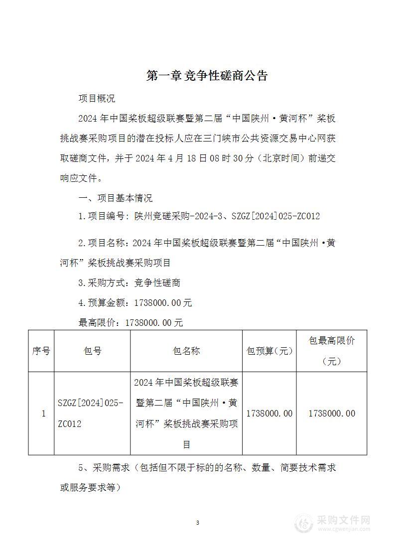 2024年中国桨板超级联赛暨第二届“中国陕州·黄河杯”桨板挑战赛采购项目