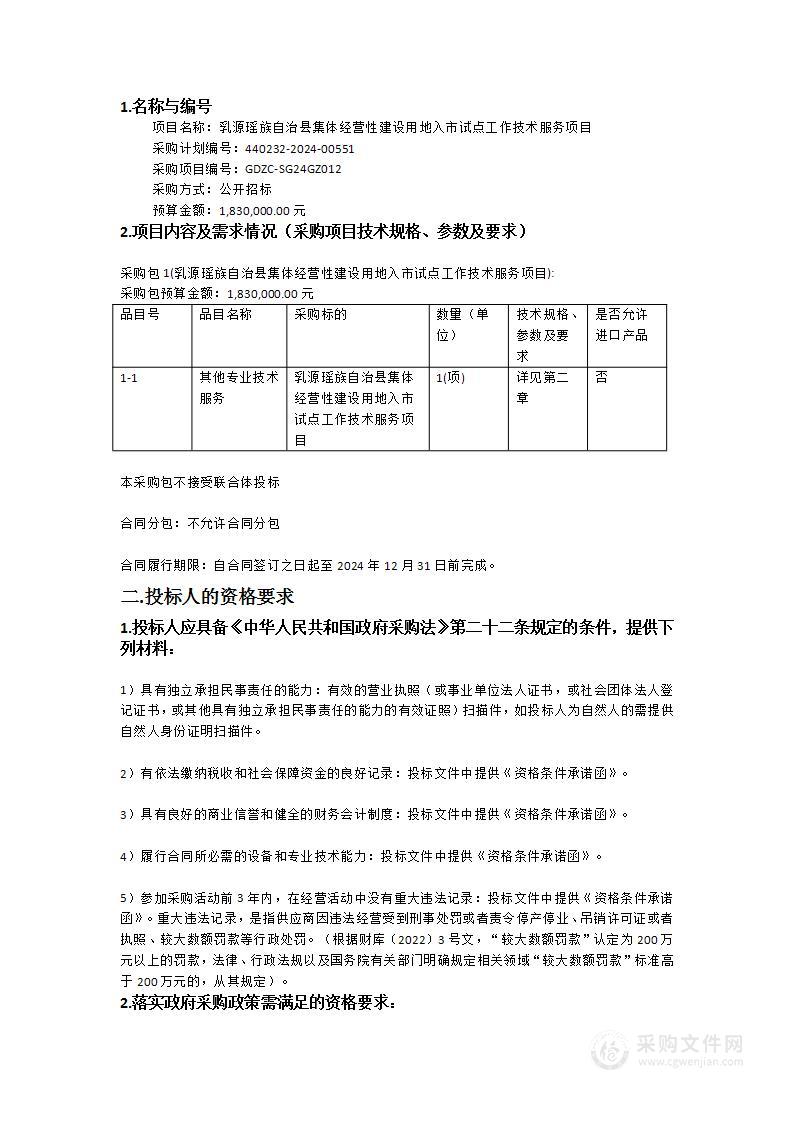 乳源瑶族自治县集体经营性建设用地入市试点工作技术服务项目