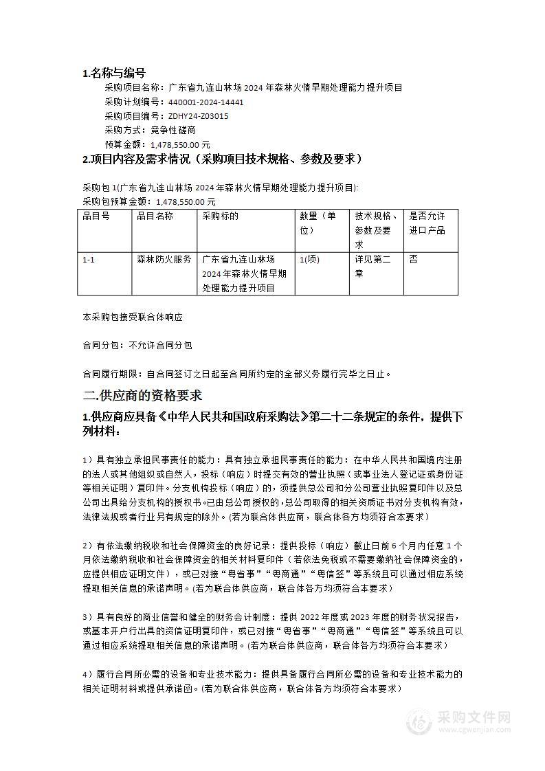 广东省九连山林场2024年森林火情早期处理能力提升项目