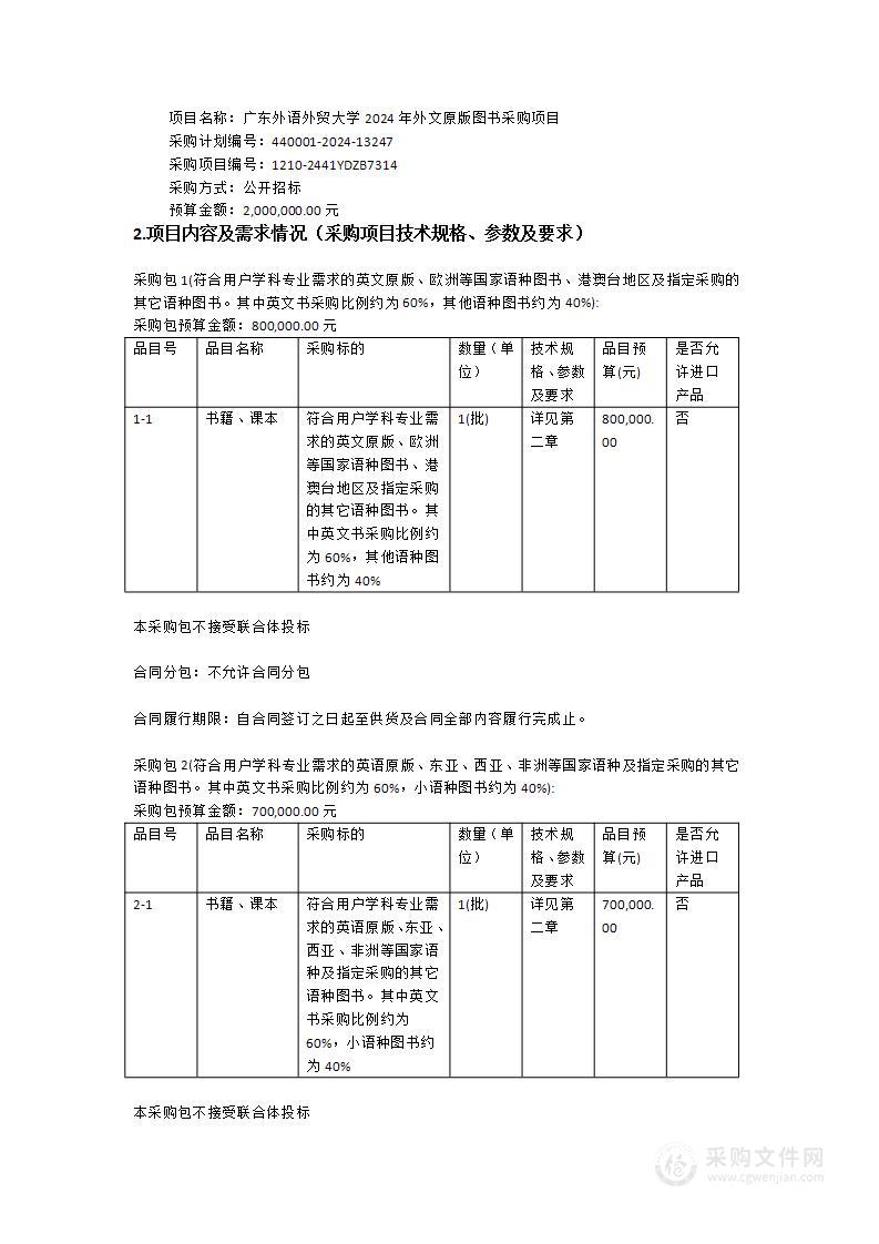 广东外语外贸大学2024年外文原版图书采购项目