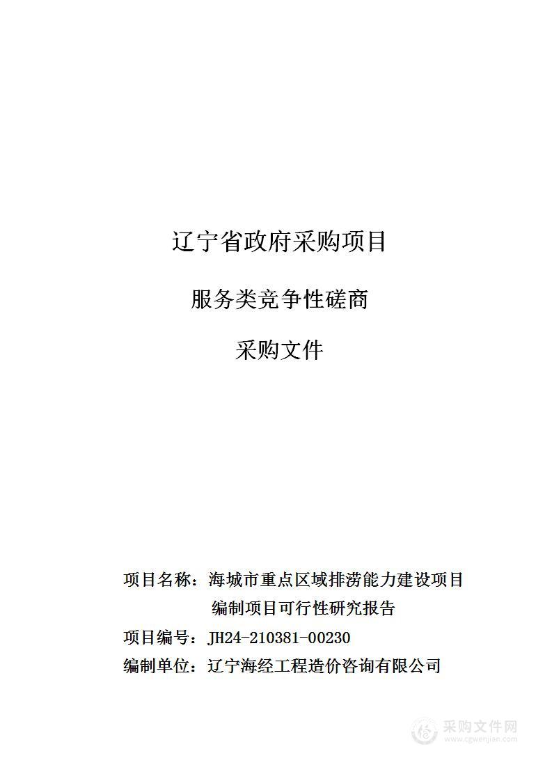 海城市重点区域排涝能力建设项目编制项目可行性研究报告