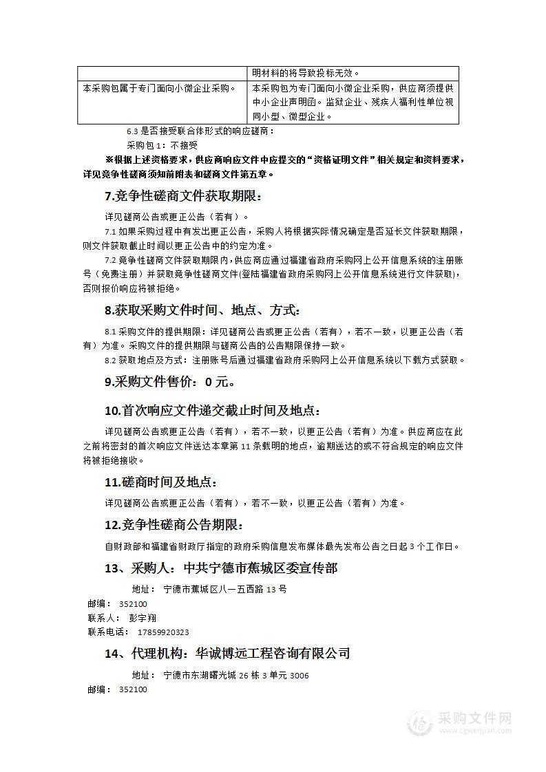 中共蕉城区委宣传部（区新闻中心、区融媒体中心、蔡威事迹展陈馆）2024年物业服务采购项目