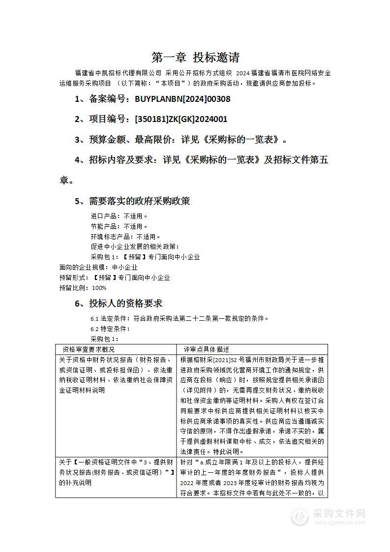 2024福建省福清市医院网络安全运维服务采购项目