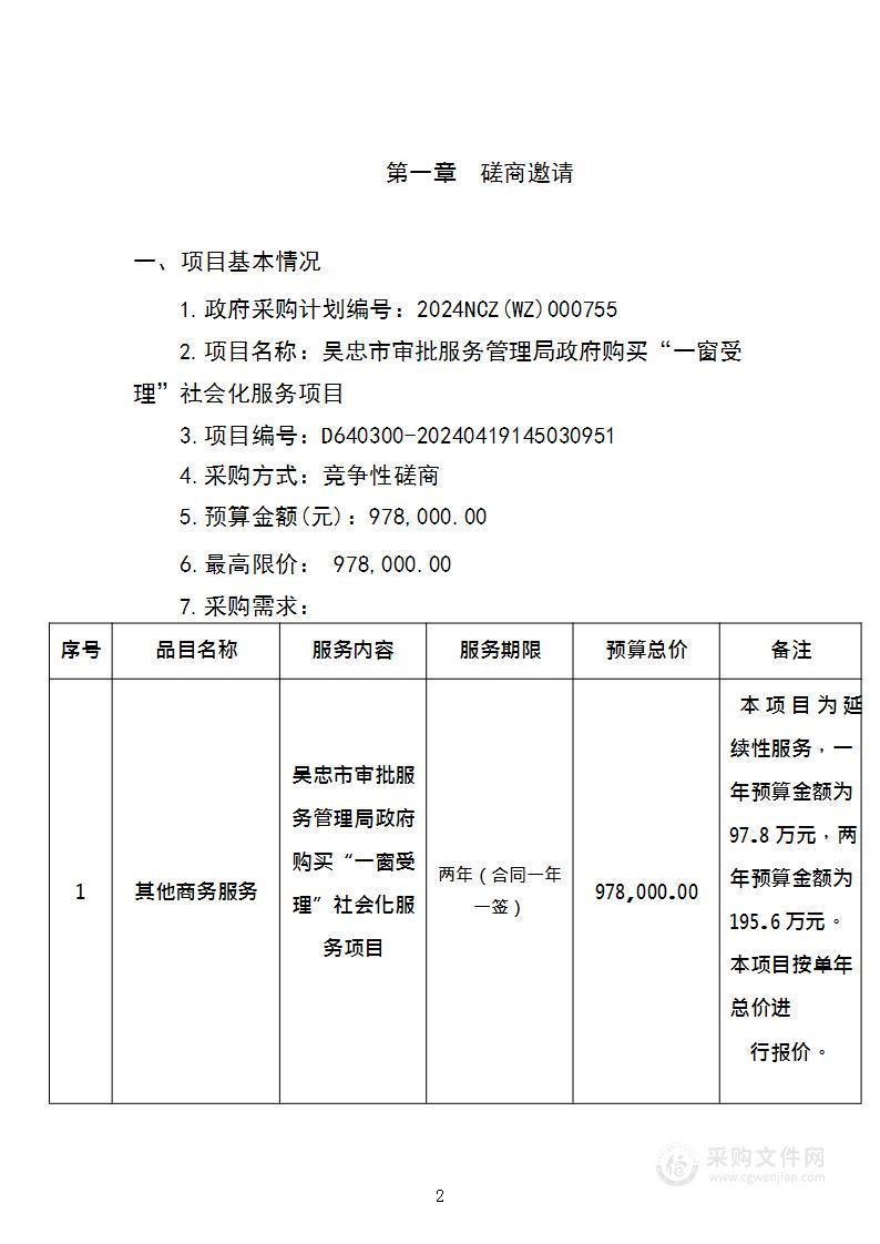 吴忠市审批服务管理局政府购买“一窗受理”社会化服务项目