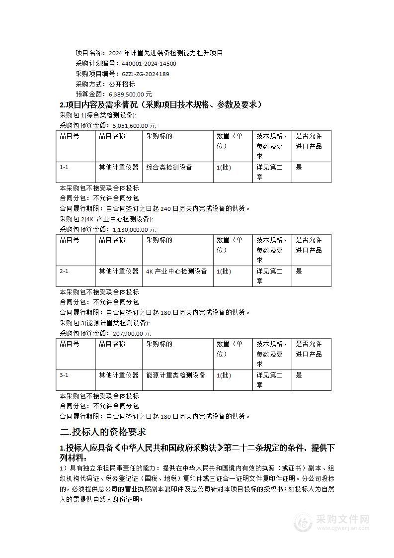 2024年计量先进装备检测能力提升项目