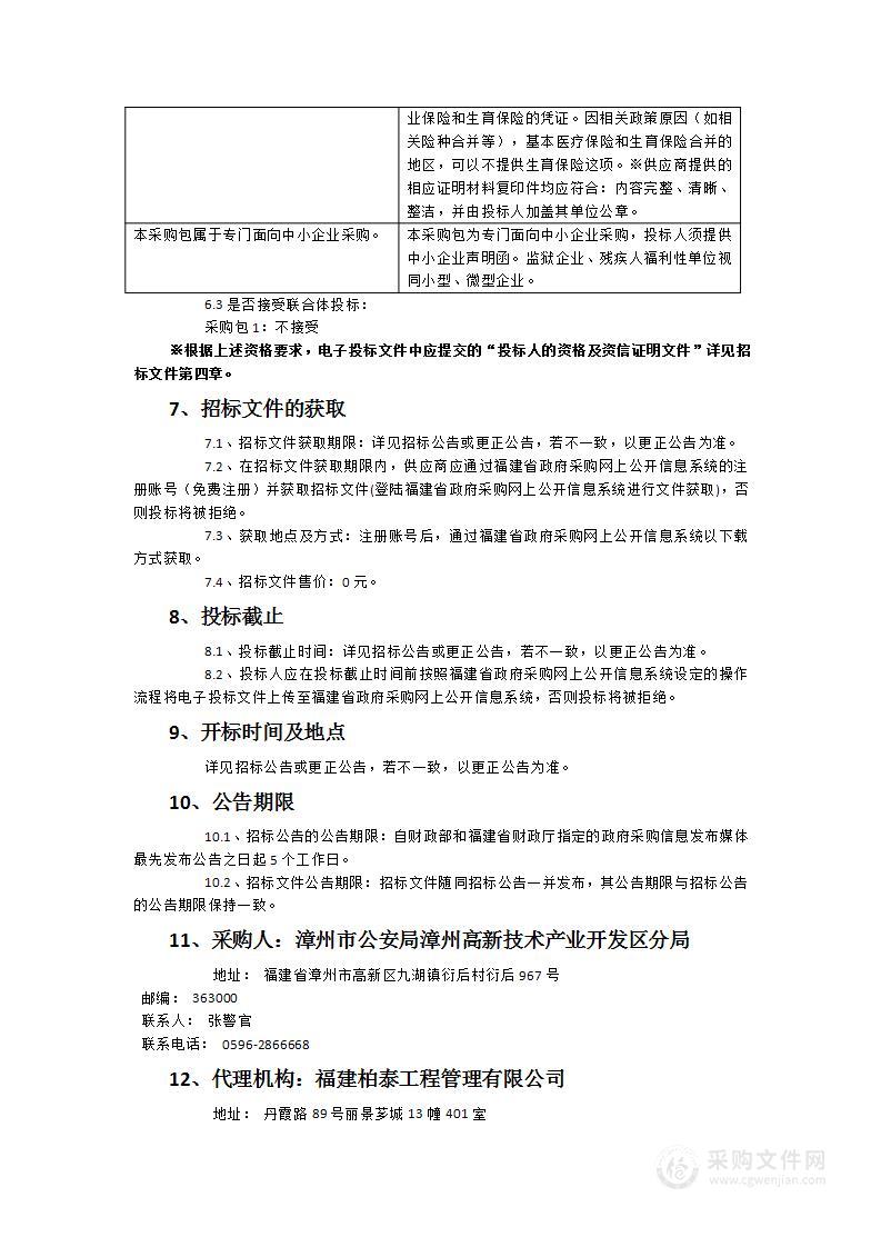 漳州市公安局漳州高新技术产业开发区分局食堂餐饮管理服务采购项目