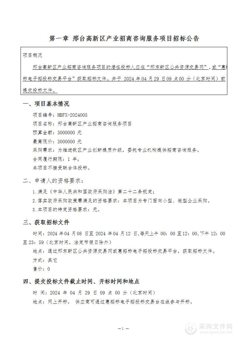 邢台高新区产业招商咨询服务项目