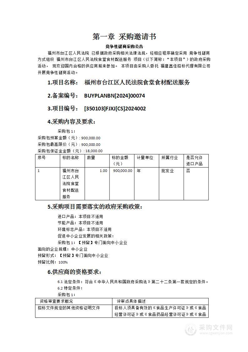 福州市台江区人民法院食堂食材配送服务