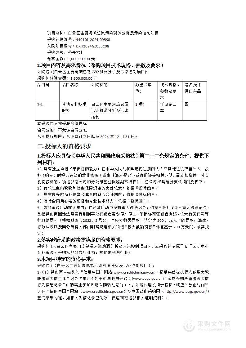 白云区主要河流总氮污染溯源分析及污染控制项目