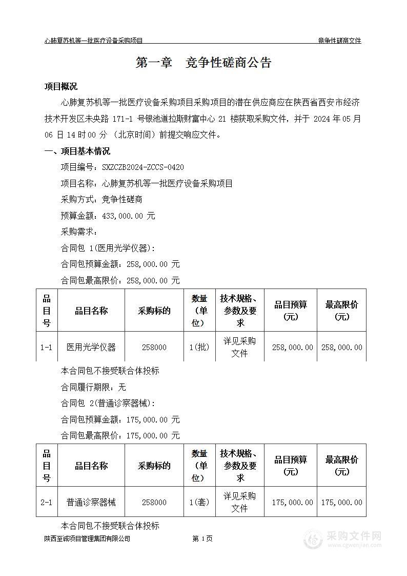 心肺复苏机等一批医疗设备采购项目