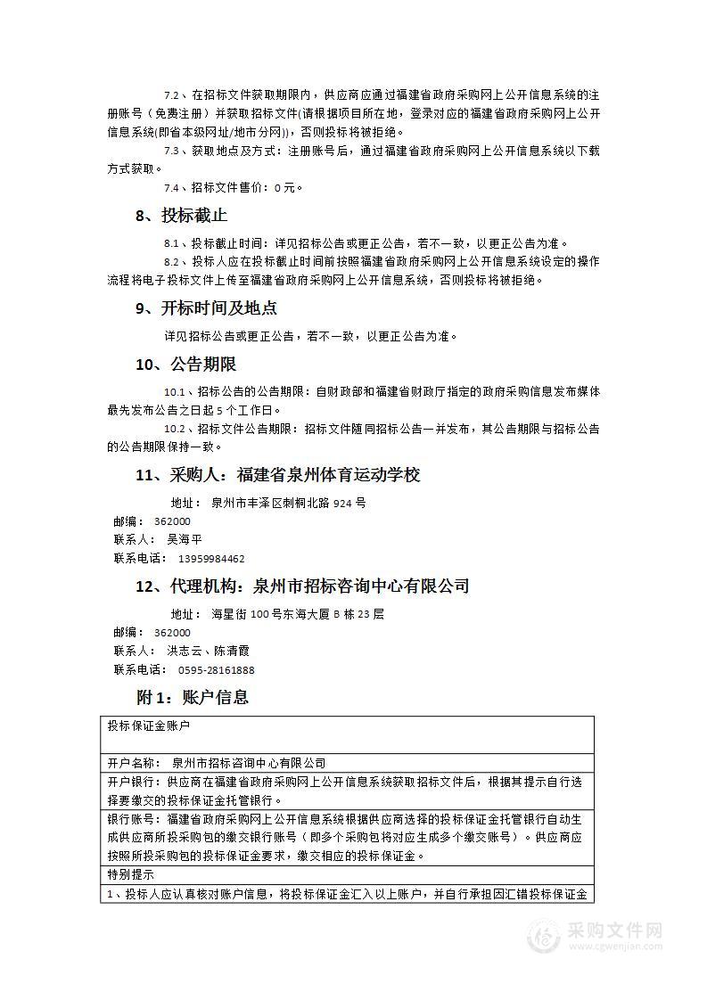 福建省泉州体育运动学校食堂食材采购