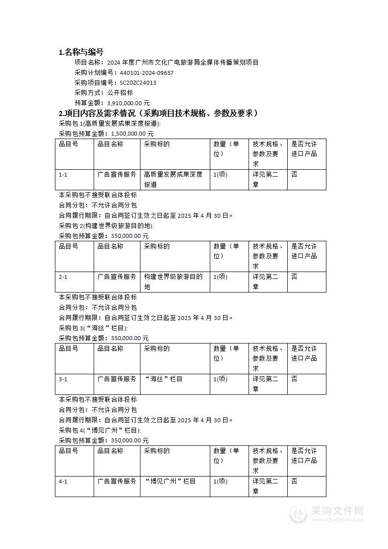 2024年度广州市文化广电旅游局全媒体传播策划项目