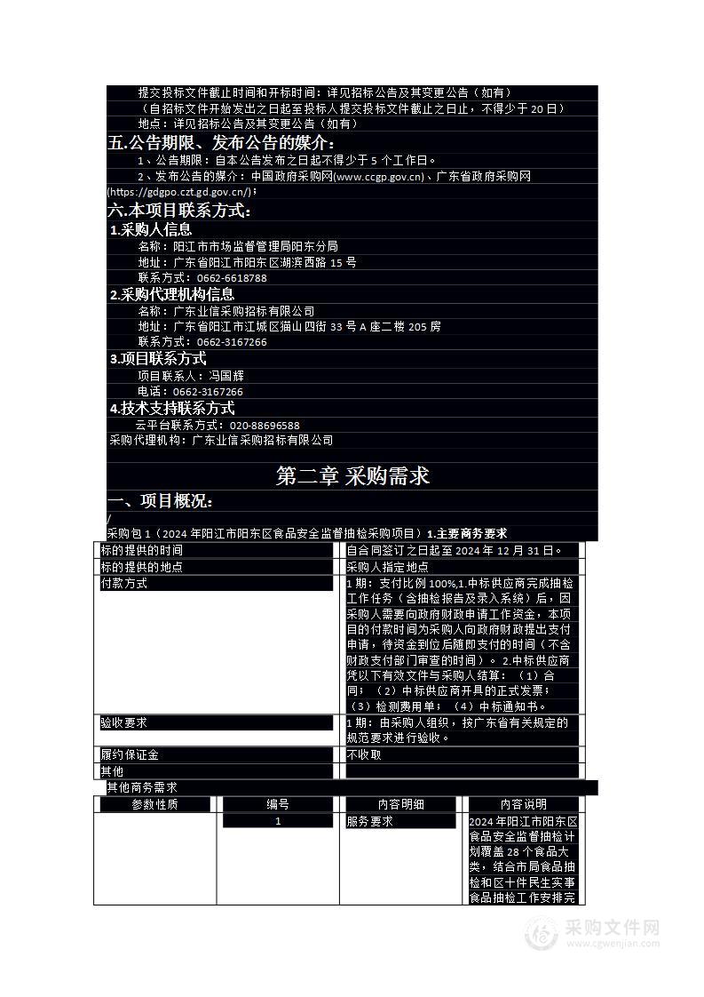 2024年阳江市阳东区食品安全监督抽检采购项目