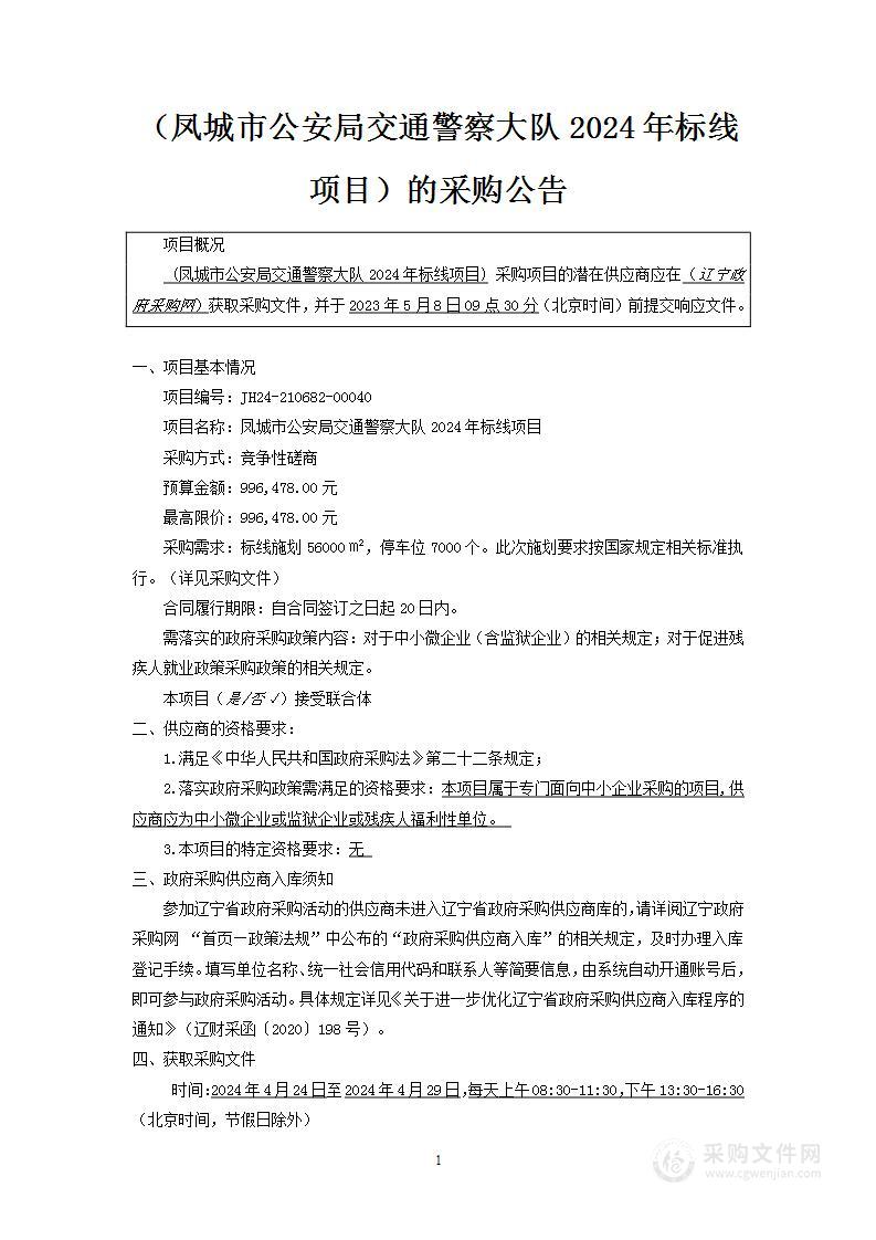 凤城市公安局交通警察大队2024年标线项目