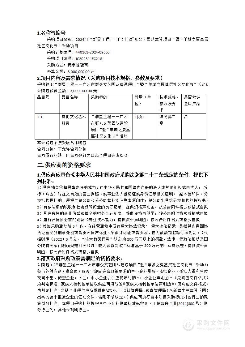 2024年“群星工程——广州市群众文艺团队建设项目”暨“羊城之夏基层社区文化节”活动项目