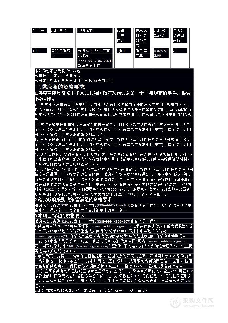 省道S291线古丁至大坡段(K88+999~K108+207)路面修复工程