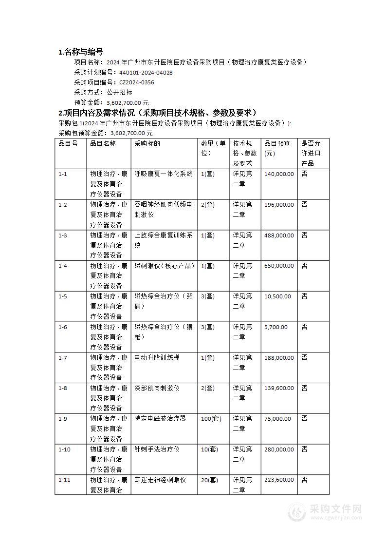 2024年广州市东升医院医疗设备采购项目（物理治疗康复类医疗设备）