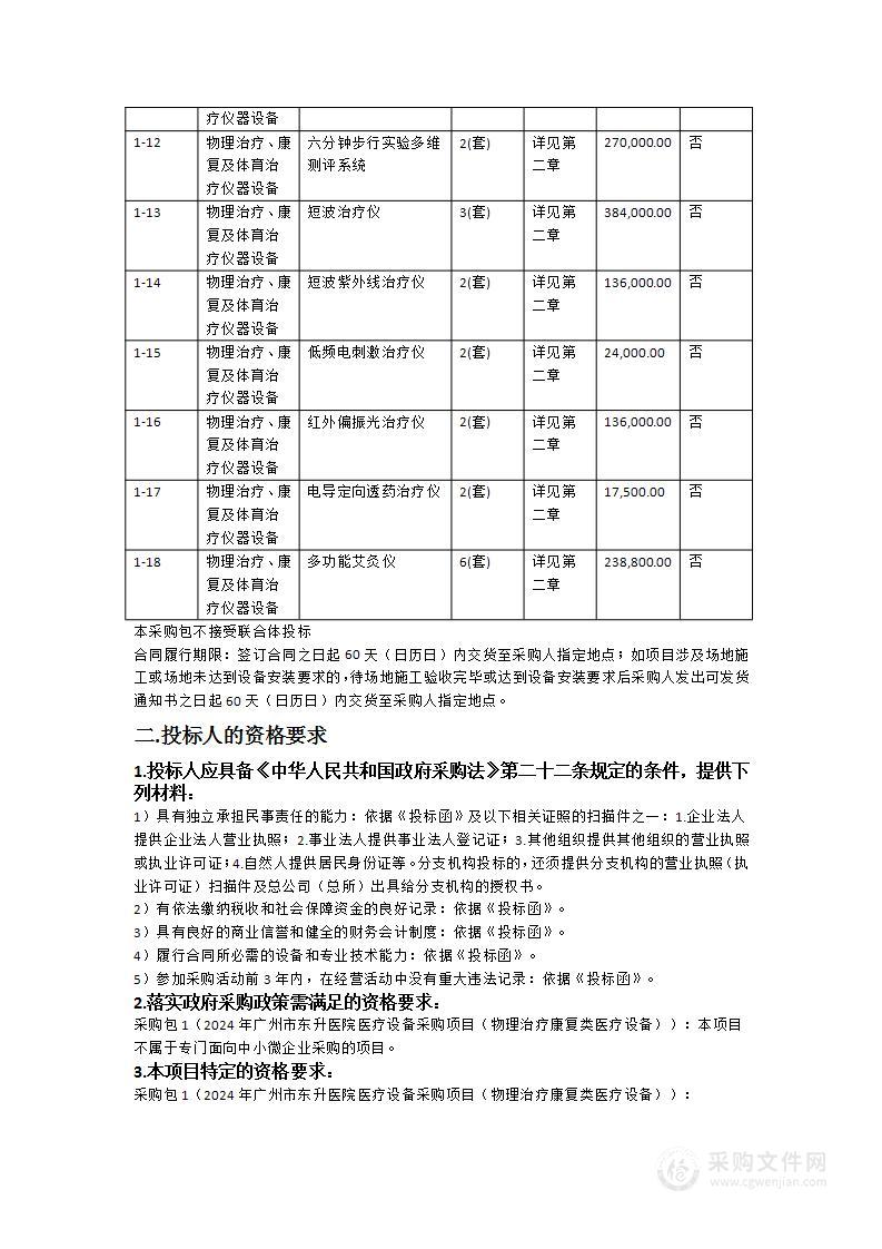 2024年广州市东升医院医疗设备采购项目（物理治疗康复类医疗设备）