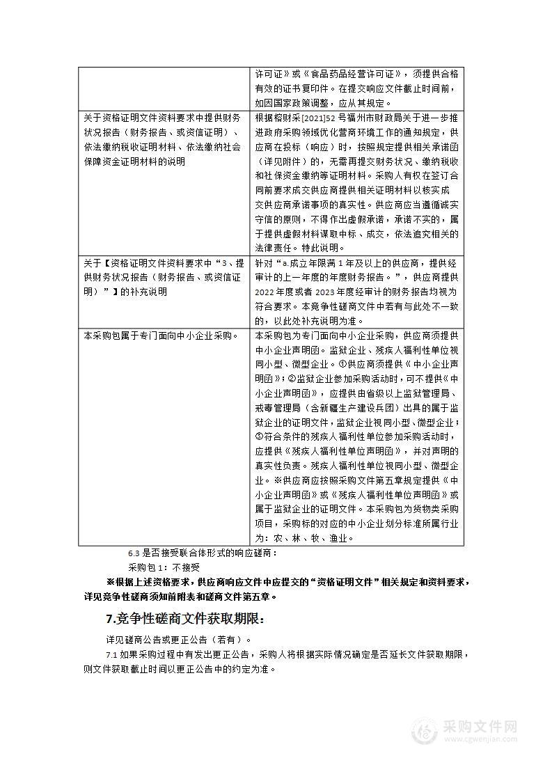 福清市少年儿童业余体育学校食材采购项目