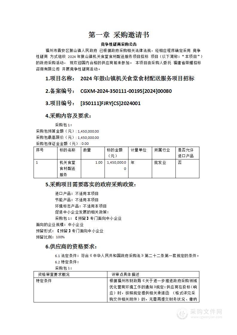 2024年鼓山镇机关食堂食材配送服务项目招标