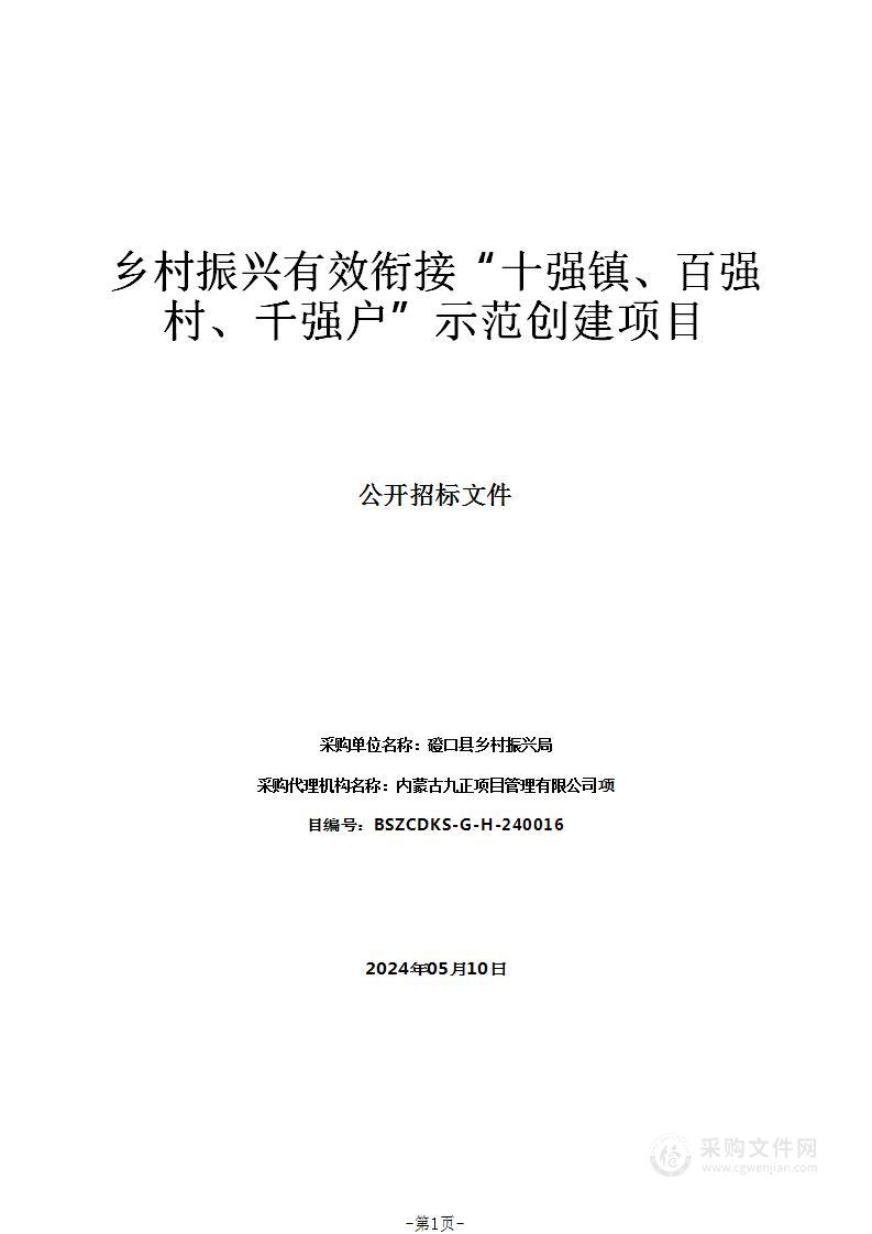 乡村振兴有效衔接“十强镇、百强村、千强户”示范创建项目