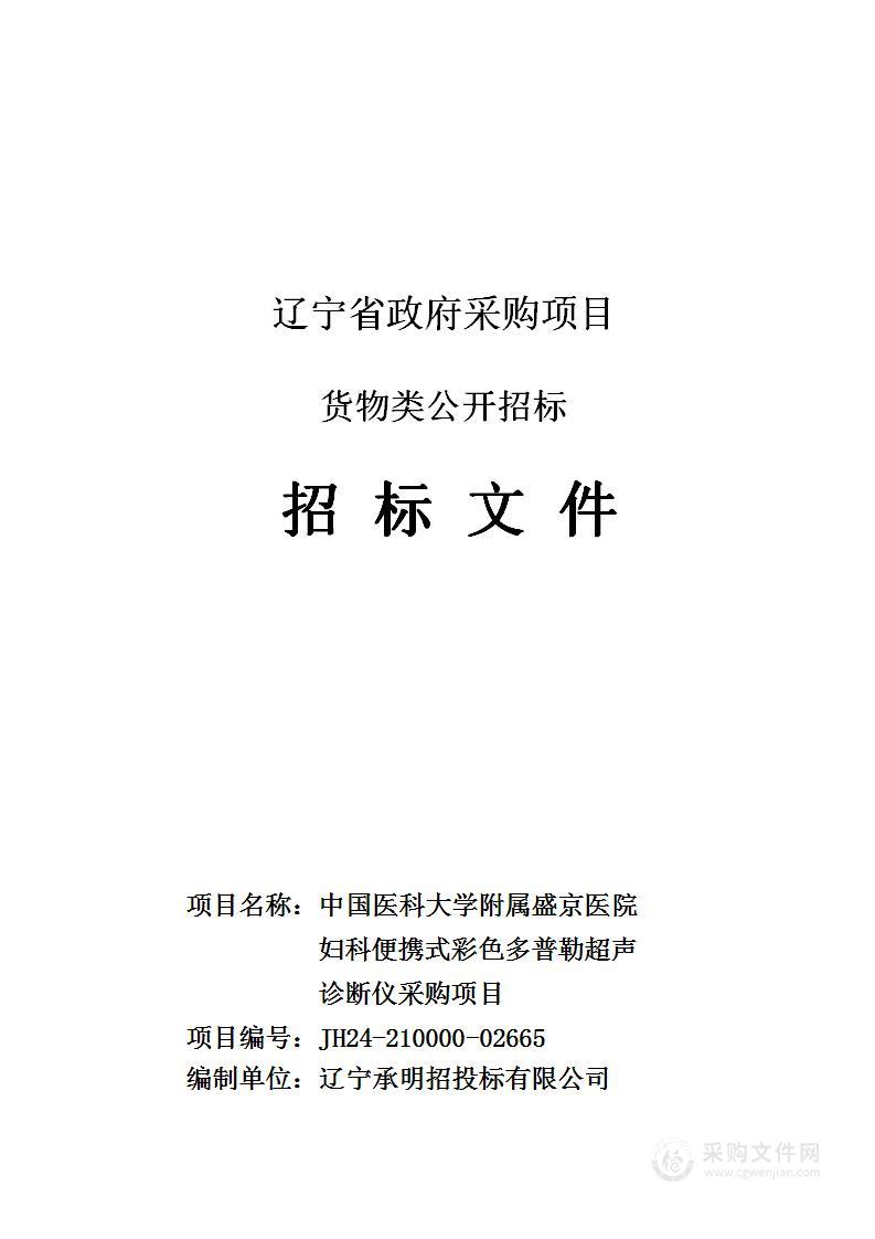 中国医科大学附属盛京医院妇科便携式彩色多普勒超声诊断仪采购项目