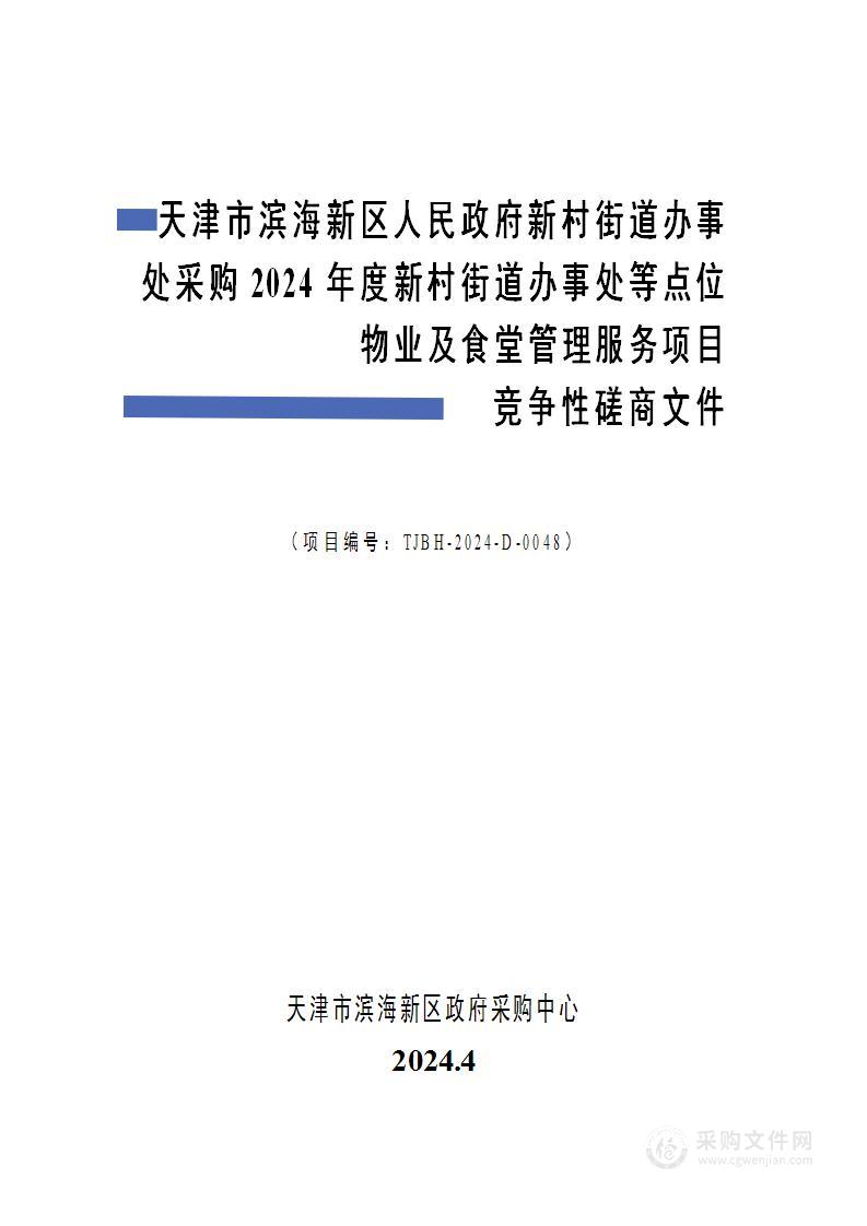 天津市滨海新区人民政府新村街道办事处采购2024年度新村街道办事处等点位物业及食堂管理服务项目