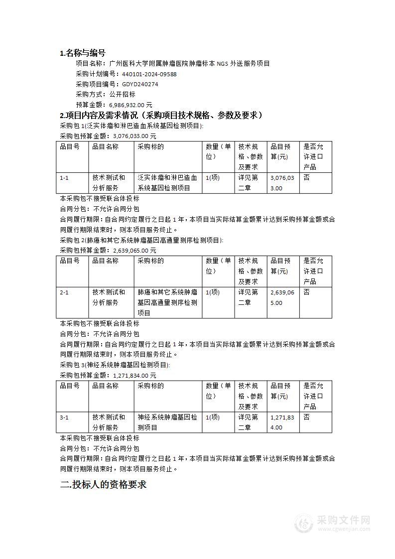 广州医科大学附属肿瘤医院肿瘤标本NGS外送服务项目